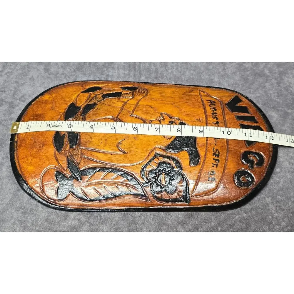 Primitive Handmade Wooden Virgo Astrological Zodiac Sign Horoscope Wall Plaque